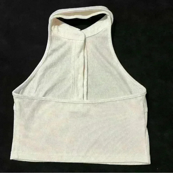 SHEIN White Sleeveless Quarter Button Collar White Summer Crop Top Size L - Picture 2 of 6